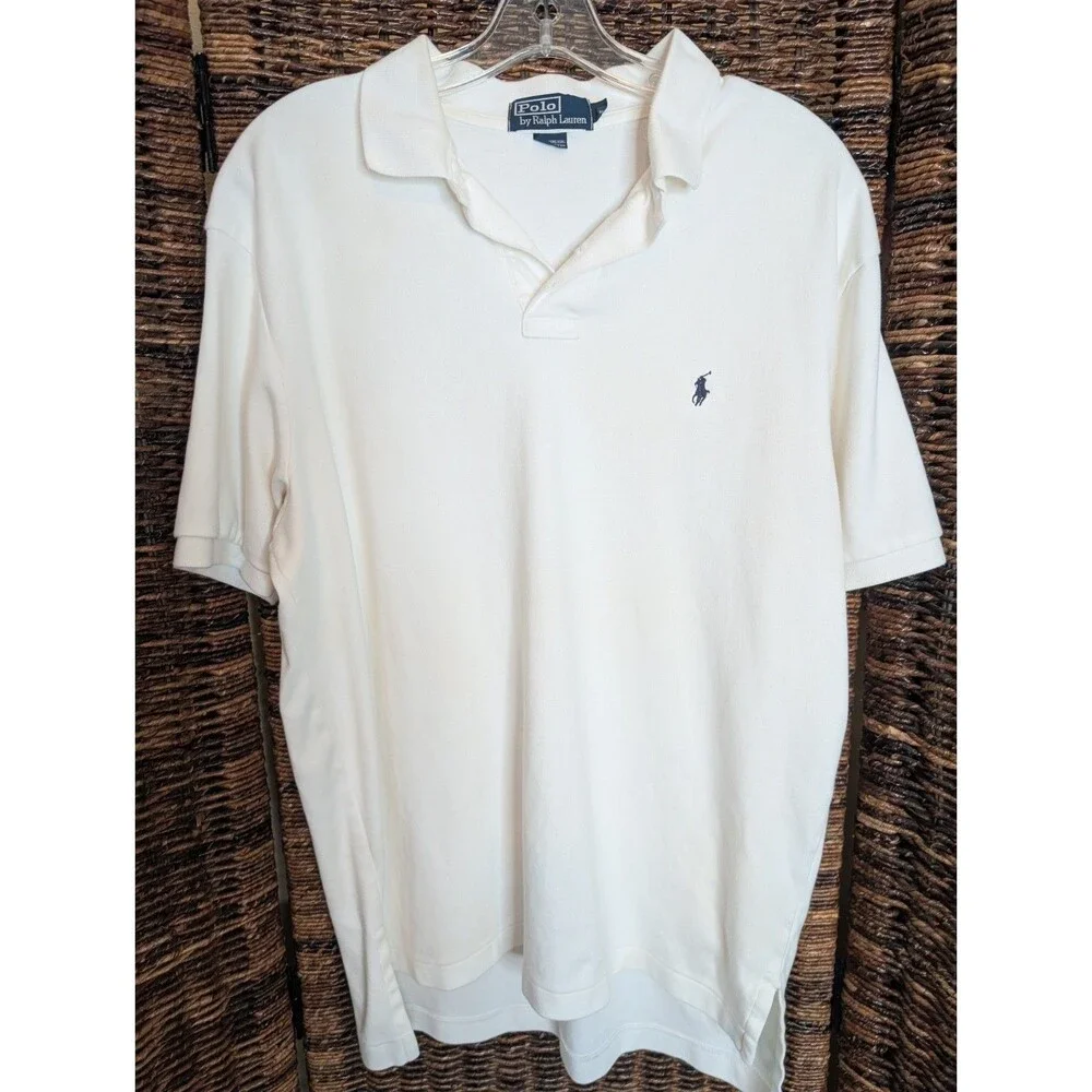 Polo by Ralph Lauren Men's Polo Tee Shirt Large White Embroidered Preppy Golf